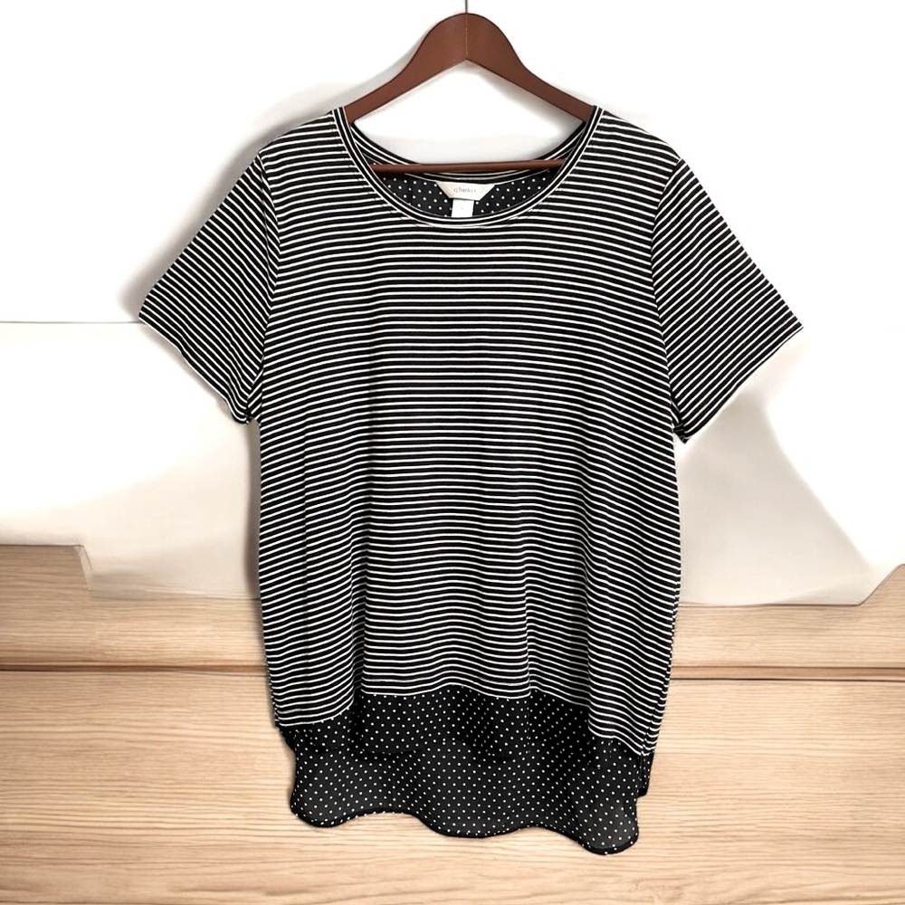 CJ Banks Black & White Layered Boxy Hi Lo Tee Sz 1X